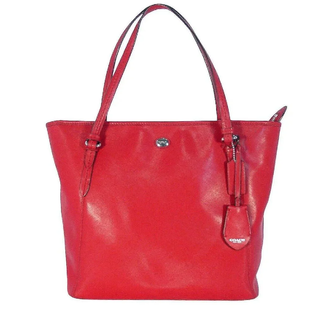 COACH Peyton $348 Red Saffiano Leather Zip Tote Bag - Picture 1 of 7